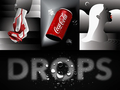 Drops by Tarafa Mhfoud™ adobe black branding cocacola creativedesign dark drops graphic design hand illustration illustrator logo moon red tarafa typography ui ux water woman