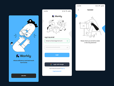 Login Register app branding collaboration illustration interaction login logo management register ui userflow ux workly