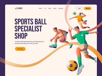 Ball Specialist Shop - Landing Page Illustration apparels basket basketball football healthy illustration landing page landingpage shop soccer sport sportsmanship store supplier volley volleyball web website