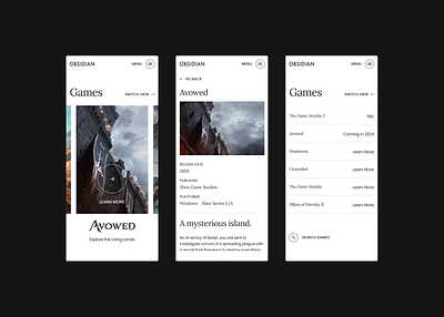 Mobile Preview — Obsidian Revisited avowed concept gamedev obsidian entertainment redesign ui uiux website