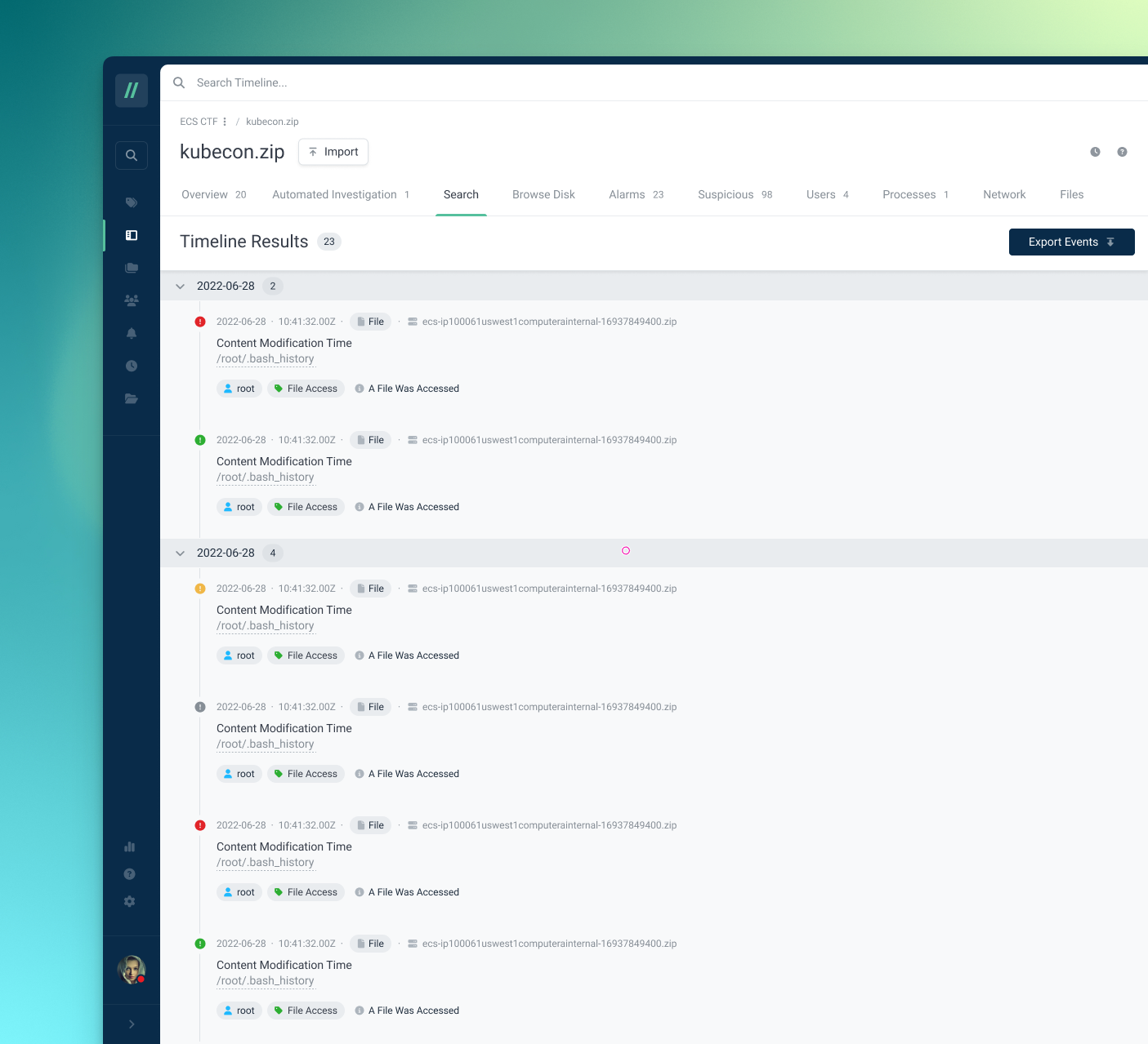 Cado Security Timeline activity admin dashboard timeline ui