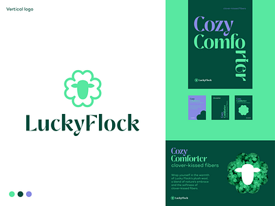 Lucky Flock Visual Identity animal branding clover color cozy flock green logo logodesign logodesigner lucky mark nature sheep sustainability symbol wool
