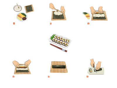 Korean Food Illustration - recipe - kimbap / gimbap art branding design food graphic design illustration illustrator korean