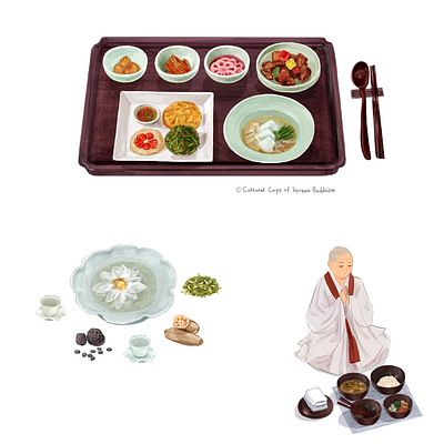 Korean Food Illustration - temple - vegan art branding design food graphic design illustration illustrator korean vegan