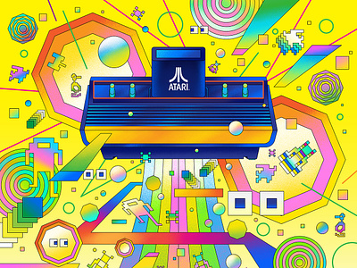 Atari 2600 plus poster 2600 affinity designer art direction atari character color colour design fun game graphic illustration pixel poster poster design psychedelic retro vector video games vivid