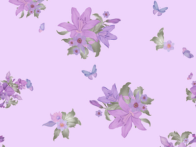 Mauve Lily butterfly floral illustration lily mauve nature inspired pattern design print design print development surface pattern design