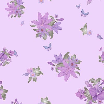 Mauve Lily butterfly floral illustration lily mauve nature inspired pattern design print design print development surface pattern design