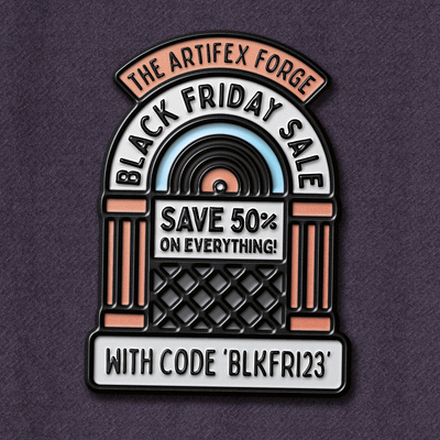 The Artifex Forge Black Friday Sale 2023! badge jukebox music pin pinbadge record records