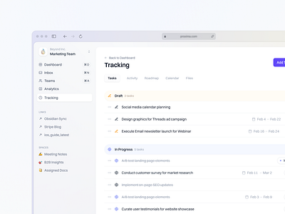 Proxima – SaaS Dashboard for Work Management dashboard design insights kanban manage management product saas tasks tracker tracking ui ux