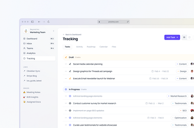 Proxima – SaaS Dashboard for Work Management dashboard design insights kanban manage management product saas tasks tracker tracking ui ux