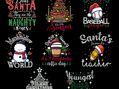 Christmas T-shirt design baseball celebrate christmas festival christmas t shirt design christmas vector decoration festive greeting happy holiday isolated marshmallow merry party santa typography