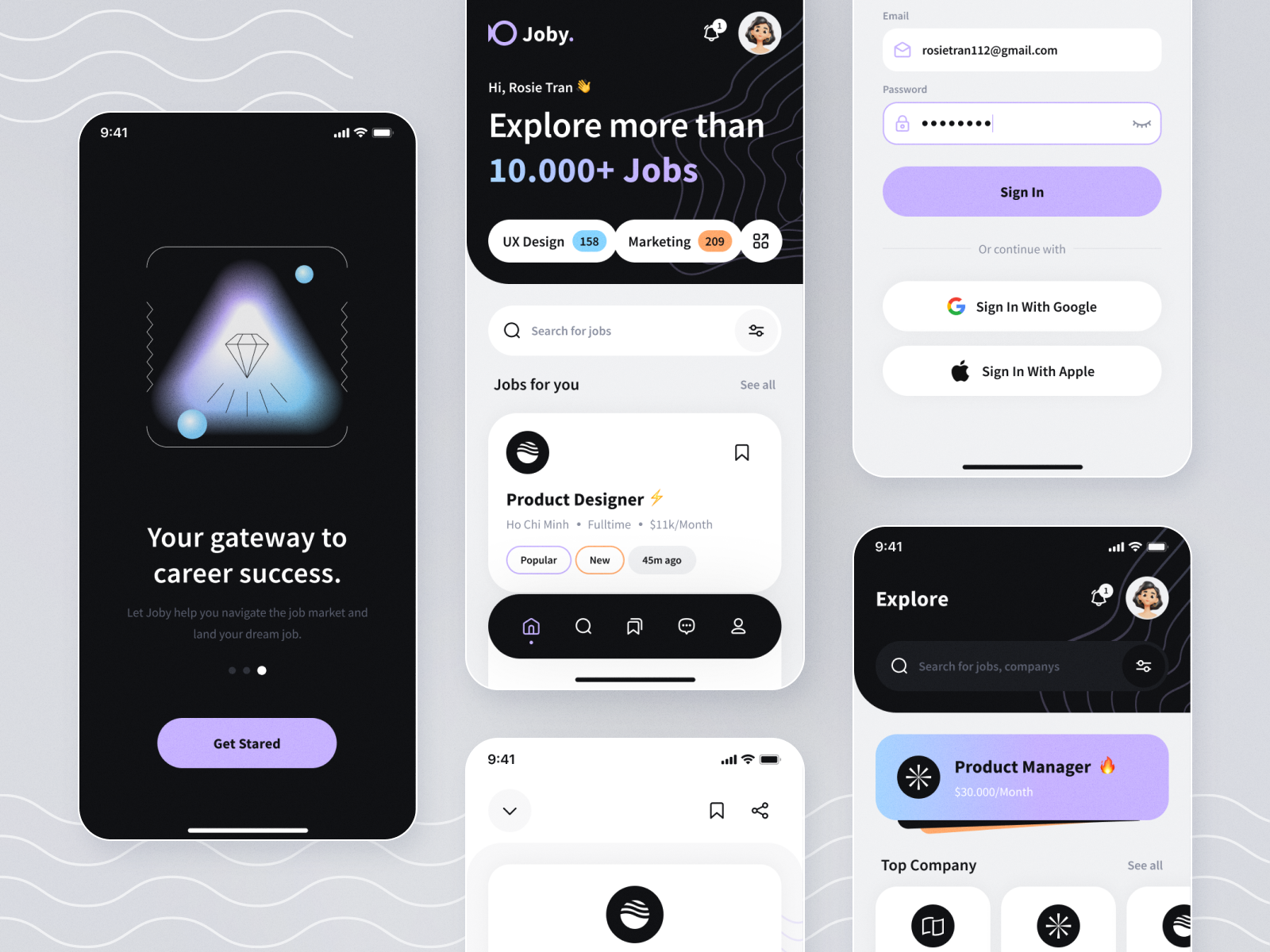 Joby. Jobs Finder Application app application colorful gradient hire hiring job finder jobs jobs listing mobile app ui ui design uiux uiux design uxui work
