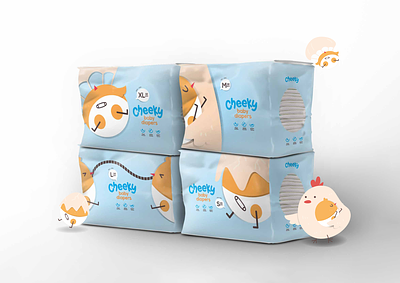 Cheeky Diapers Design baby blue caring cheeky chicken cute diaper egg illustration kid love mother care mother love mum packaging warm