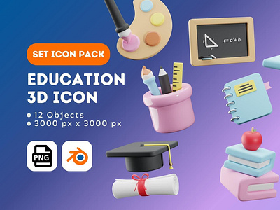 Education 3D Icon Pack 3d 3dart animation blender blender3d design education graphic design icon icon3d iconpack illustration school ui