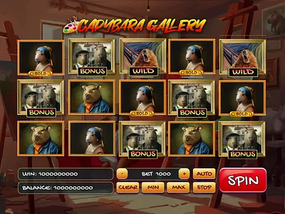 Inspiring Slot Reels Animation for the ‘Capybara Gallery’ animated icons animation animation of the field art gallery bet panel bonus capybara capybara themed casinoslot chracter animation logo main ui animation mega win motion design slot animation slot reels sold spin wild win animation