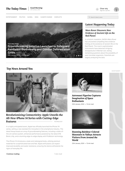 Newspaper Website clean design flat layout minimalist news newspaper website