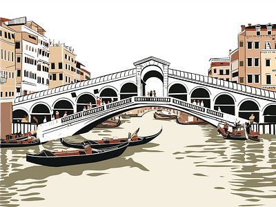 Illustration of Rialto Bridge in Venice canal view city of canals grand canal historical charm iconic bridge italian landmark rialto bridge romantic cityscape venetian architecture venice illustration