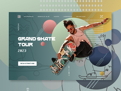 landing Grand skate tour design graphic design green landing skate sport ui ux web design
