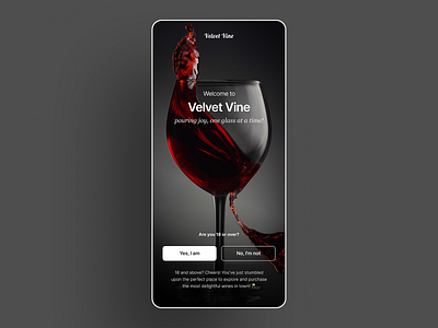 Warning screen for 18+ content alcoholic beverage shop clean dailyui minimal sans serif ui design ui ux uidailychallenge user interface warning content screen wine shop