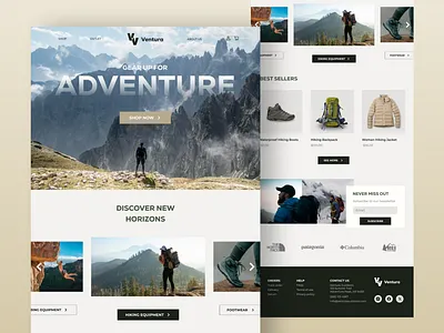 Outdoor Adventure Gear Ecommerce Landing Page camping design ecommerce hiking landing page outdoor gear ui web design website