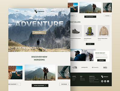Outdoor Adventure Gear Ecommerce Landing Page camping design ecommerce hiking landing page outdoor gear ui web design website