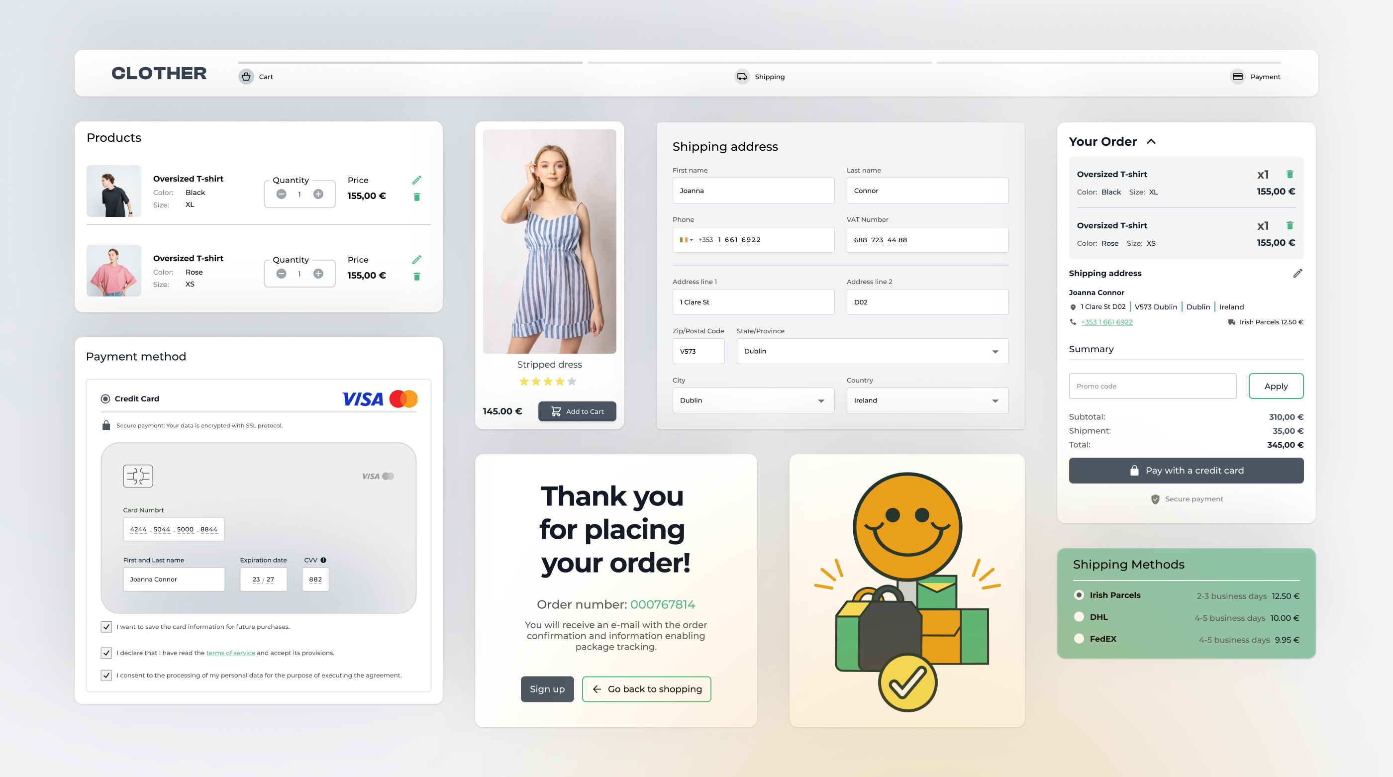ClawRock Checkout Expierience branding cart checkout ecommerce graphic design payment shipment success page ui ux