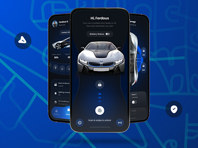 Smart Car App UI Design android app design car car app dark ui design figma interaction design ios mobile mobile app product design smart app smart car app ui ui design uiux user interface
