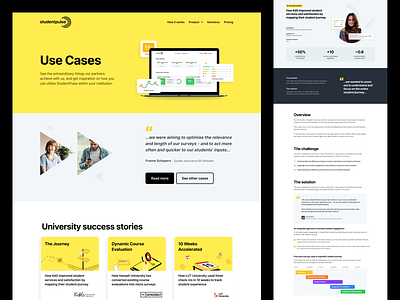 StudentPulse - Website black and yellow blog educational features guide illustration micro surveys step by step studenet journey student student experience studentpulse success story ui use cases user interface web webinars website yellow