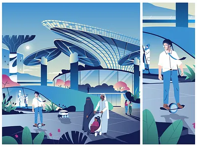 CNBC Catalyst advertising ai animation buildings city cnbc dubai editorial family futuristic city growth illustration innovation interface investment middle east robots skyscraper technology tourism