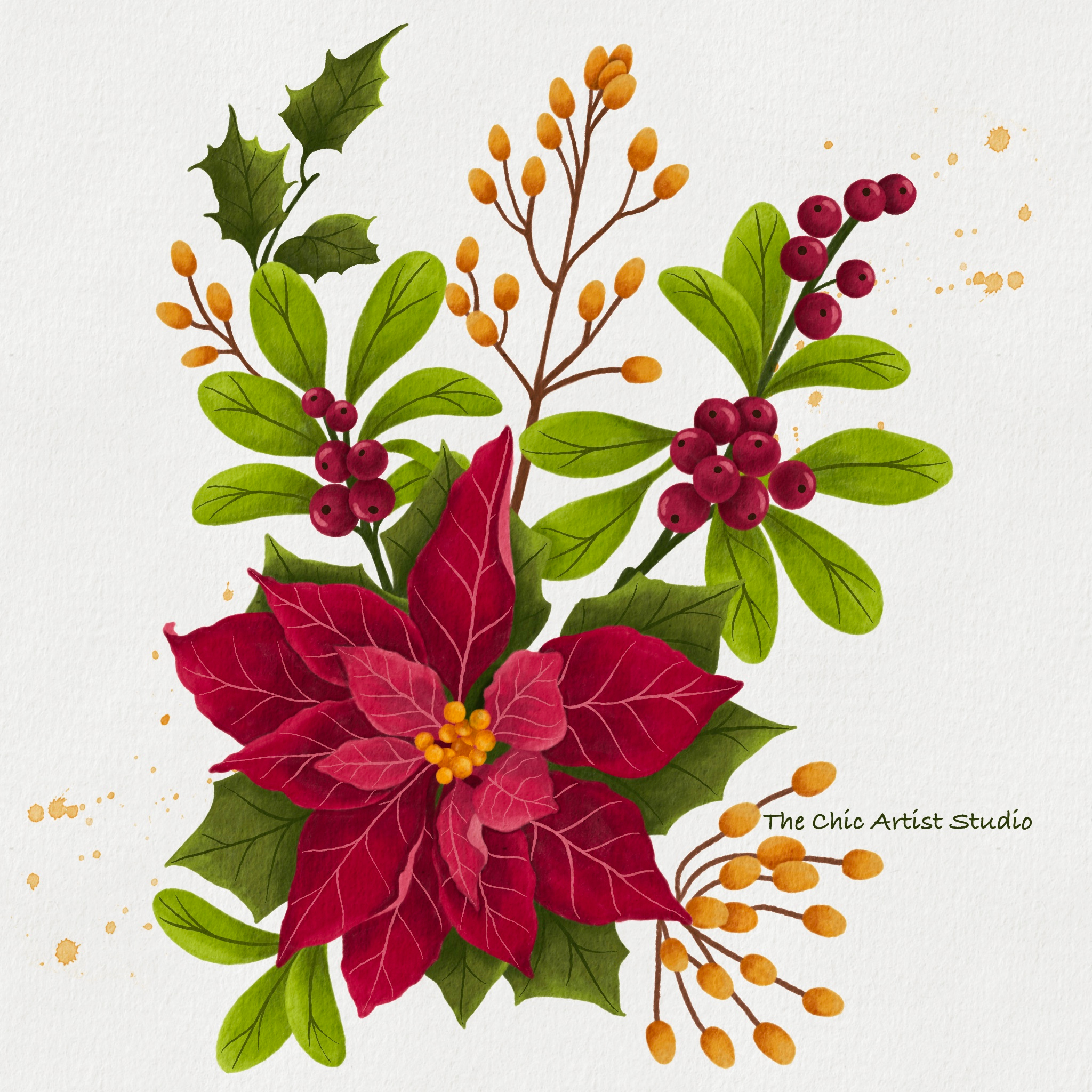 Christmas flowers christmas digital art digital painting graphic design illustration procreate watercolor