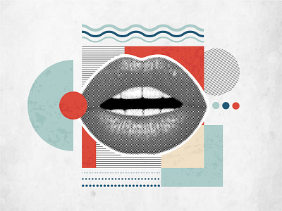 Grunge abstraction with lips modern style