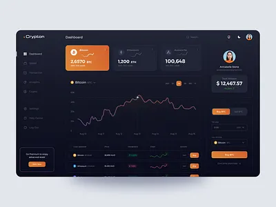 Crypto Exchange | Dashboard Design analytics avalanche bitcoin btc coin crypto crypto project cryptocurrency dark mode dashboard ethereum gradient money sell buy table total balance trading transaction ui ui design