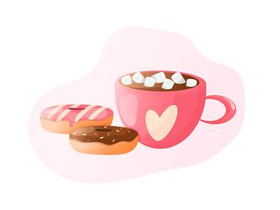 Hot chocolate with donuts cacao cartoon cute design hot chocolate with donuts illustration marshmallow sweet tasty vector