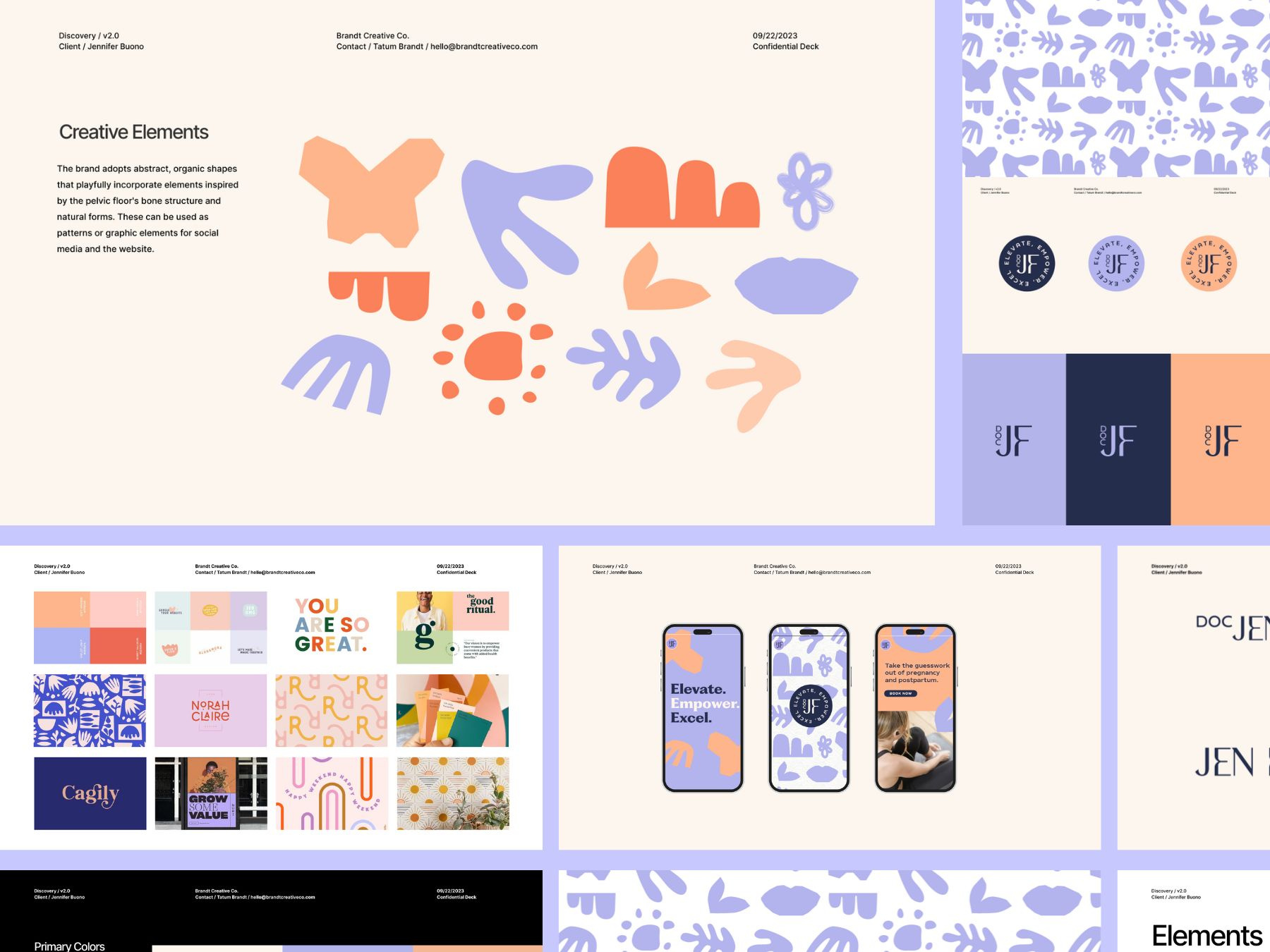 Physical Therapist Brand Design Presentation badge branding design geometric graphic design icon illustration logo mark mood board orange organic pattern presentation purple vector