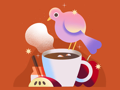 Cinnamon & cocoa bird cute fall graphic illustration procreate texture thanksgiving winter