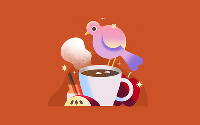 Cinnamon & cocoa bird cute fall graphic illustration procreate texture thanksgiving winter
