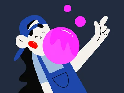 Gum cap fingers flat girl character gum illustration pink pocket sign