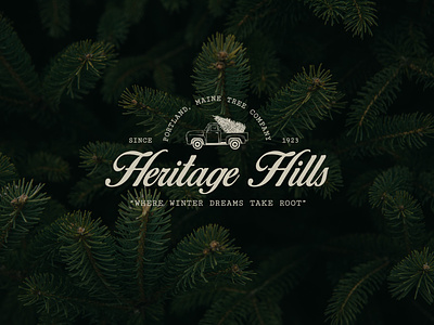 Heritage Hills brand identity branding charming design heritage hills holiday illustration logo script tree typography vintage