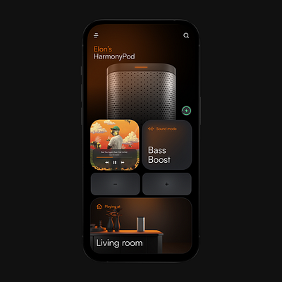 HarmonyPod - App Concept 3d dark interface music orange prototype ui