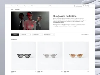E-commerce Products Page clean desktop design e com e commerce e commerce product page e commerce products e commerce website e commerce website design minimal modern products page sunglasses website trend ui ui design uiux website