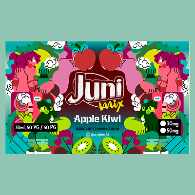 Juni Mix E-Juice e juice graphic design illustration ilustración jhonny núñez lable design packging vape