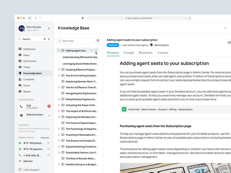 KirriDesk - Knowledge Base article crm customer service cx helpdesk knowledge base product design saas support ui ux