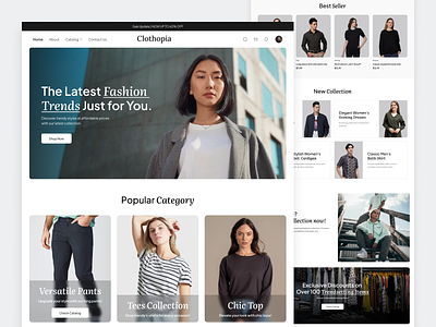 Clothopia - Fashion E Commerce Landing Page aparel casual clothing clothingbrand ecommerce fashion fashion website landing page marketplace onlineshop onlinestore outfit product page shop shopify shopping store stylish outfit voila.id website design