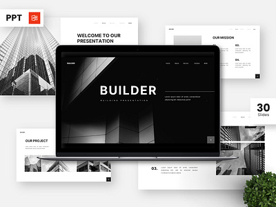 Builder - Building & Construction Powerpoint Templates black exterior portfolio powerpoint presentation template white