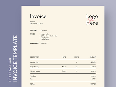 Simple Hourly Invoice with Logo Free Google Docs Template bill business docs document free google docs templates free template free template google docs google google docs google docs invoice template invoice invoice template invoices payment print printing sales simple invoice template templates