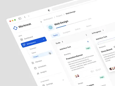 Workneat - Task Management asana board branding business company dashboard design figma illustration landing page management task trello ui design ux design