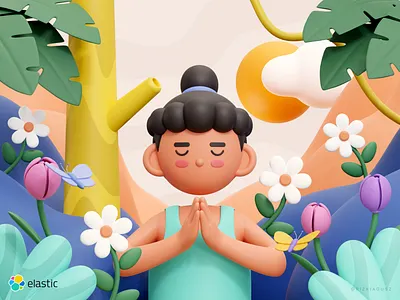 World Mental Health - 3D Illustration 3d 3d character 3d illustration 3d meditation elastic illustration meditation mental health rizki agus world mental health