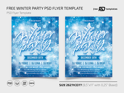 Free Winter Party PSD Flyer Template event events flyer flyers free freebie party party flyer photoshop print printed psd template templates winter winter party winter party flyer