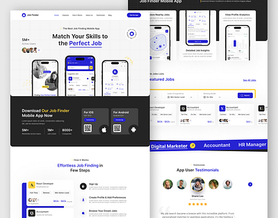 Job Finder App Landing Page | App Website | Figma | UI app app landing page design figma figma designer figma ui ux designer figma web designer hire dedicated uiux designer hire ui ux designer job finder app landing page job finder website landing page uxui web web designer web designer in usa web developer webflow website design wordpress