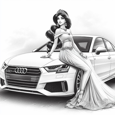 Princess Jasmine With Audi | Luxurious Life | tracingflock ai art arabian nights artificial intelligence audi auto expo disney jasmine luxury pencil art princess tracingflock
